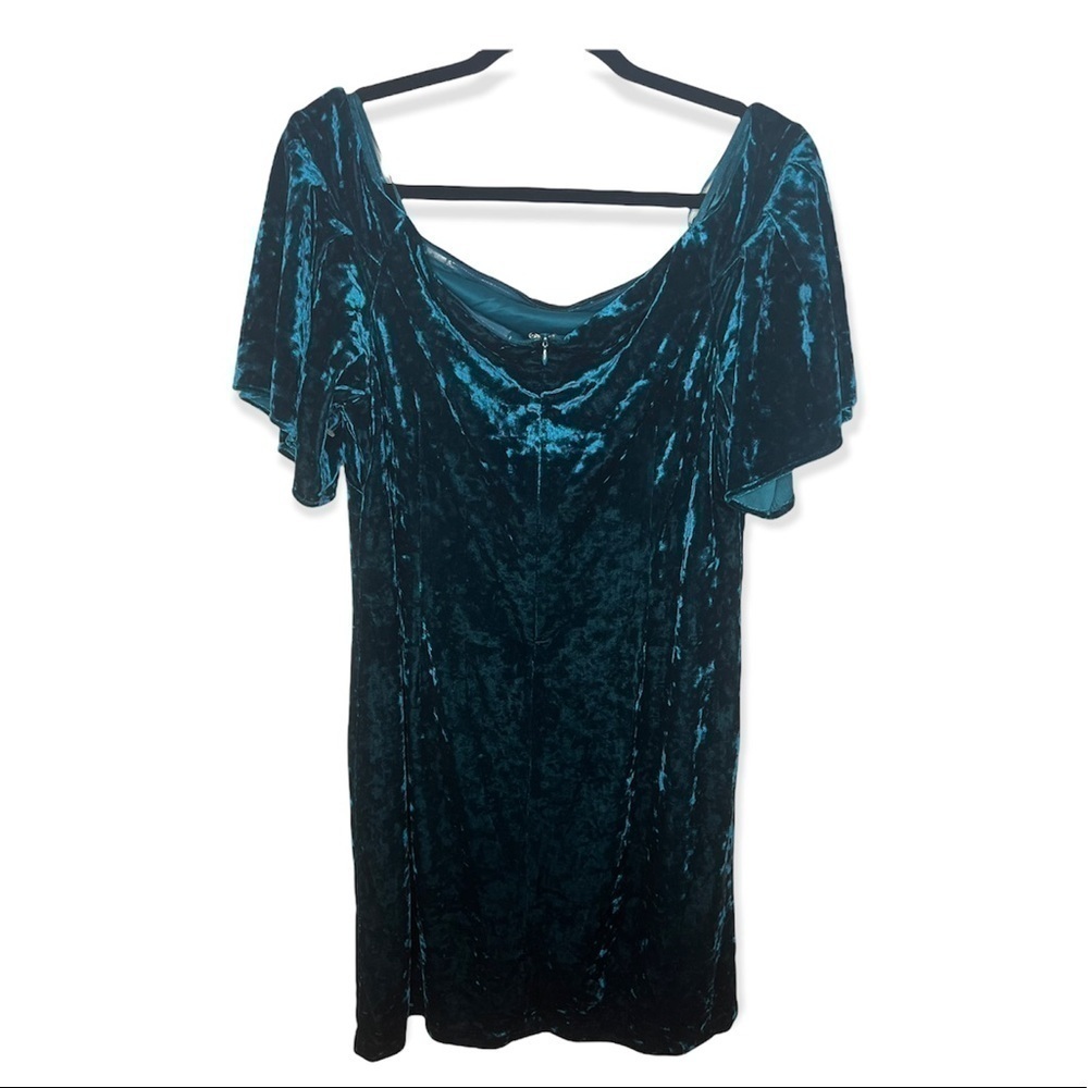 Eliza J blue crushed velvet off the shoulder dress 16w - Picture 3 of 7